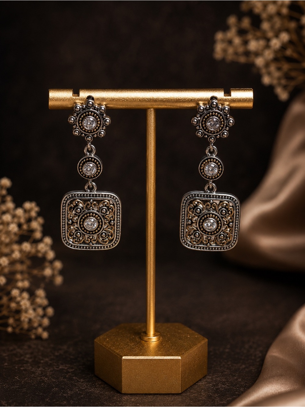 Vintage-Inspired Silver Filigree Drop Earrings - Antique Silver